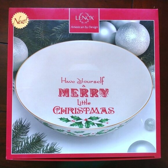 NIB Lenox Holiday (Ivory China w/Gold Trim) Large Serving Bowl Christmas - Picture 1 of 5